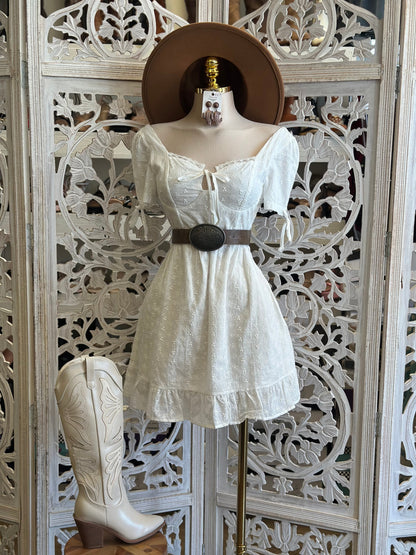 Eyelet Flowy Mini Dress- Not Stretchy, No Estira