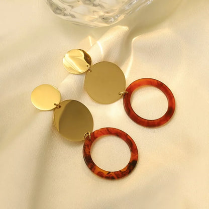 18K Gold-Plated Geometric Circle Dangle Earrings