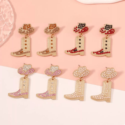 Rhinestone Cowboy Boot Dangle Earrings