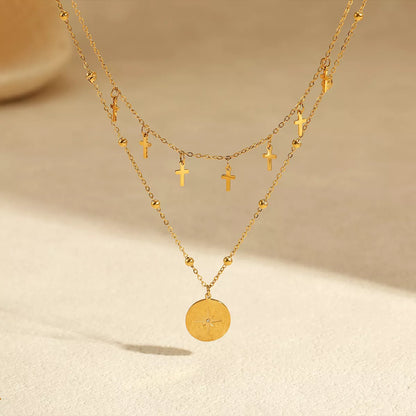 18K Gold-Plated Cross Double Layered Pendant Necklace