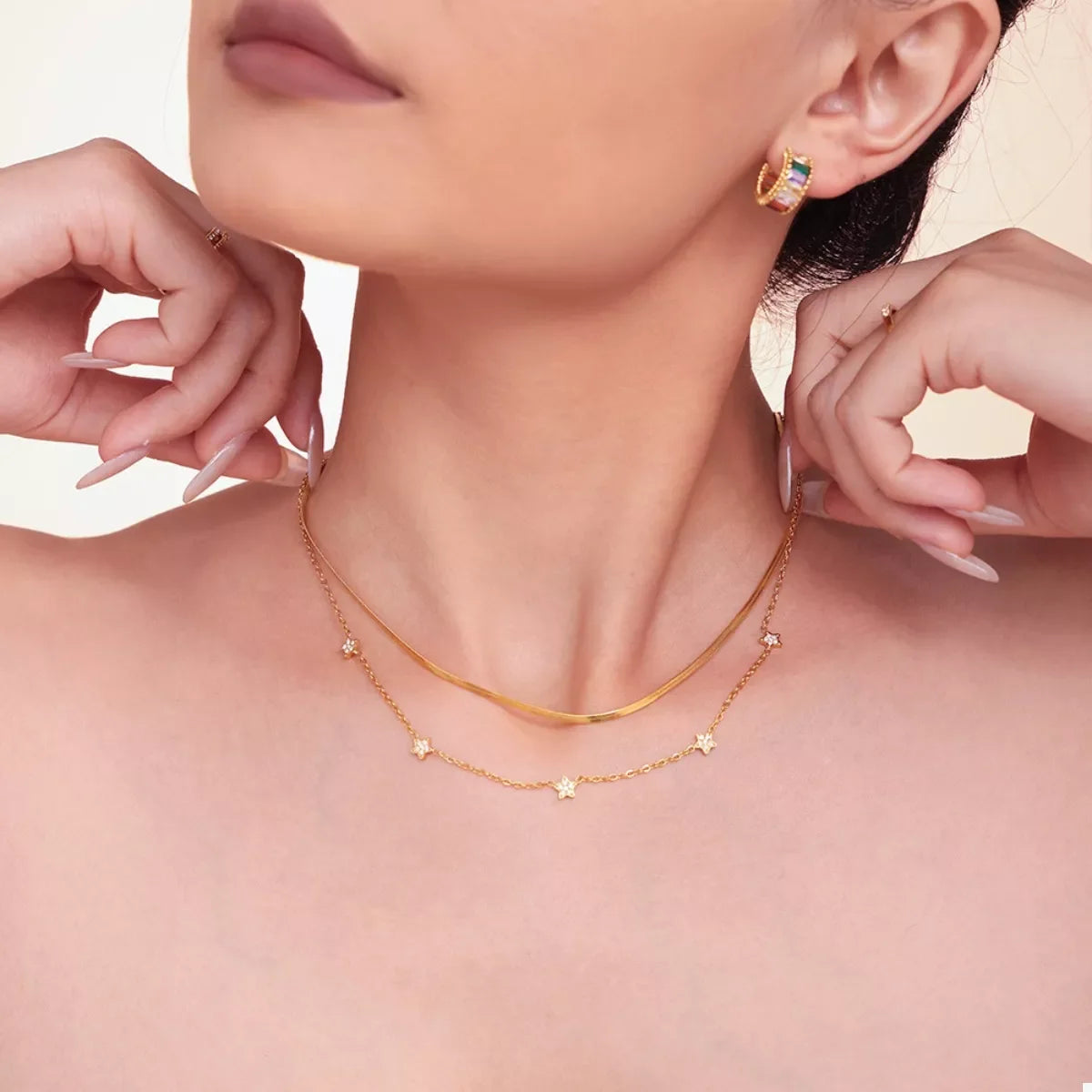 2-Piece 18K Gold-Plated Necklace with Zircon Accents