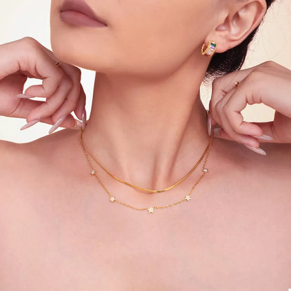 2-Piece 18K Gold-Plated Necklace with Zircon Accents