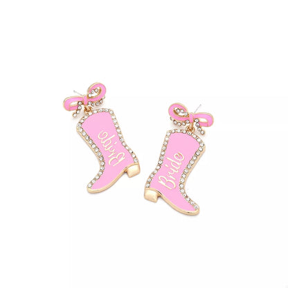 Cowgirl Boot Dangle Earrings with Bow