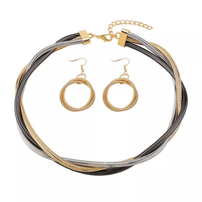Multi-Layered Earrings and Necklace Jewelry Set