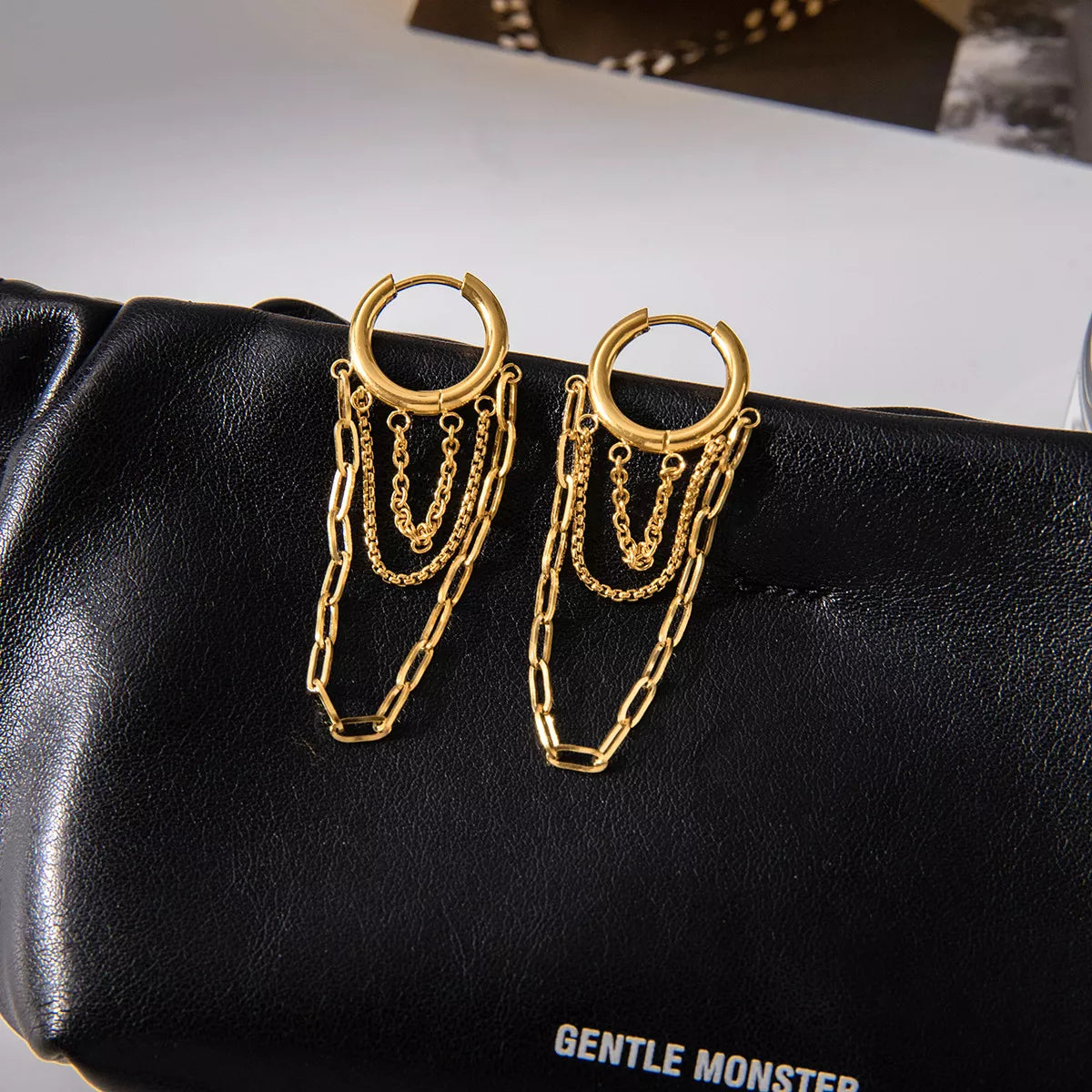 18K Gold-Plated Chain Hoop Earrings