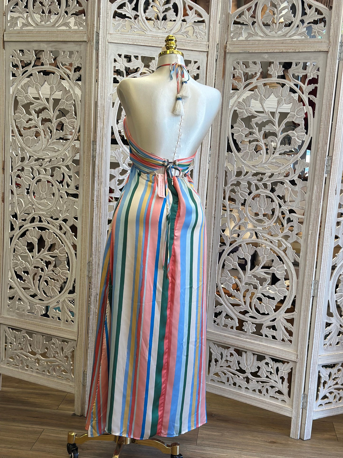 Multicolor Striped Midi Dress -Not Stretchy, No Estira