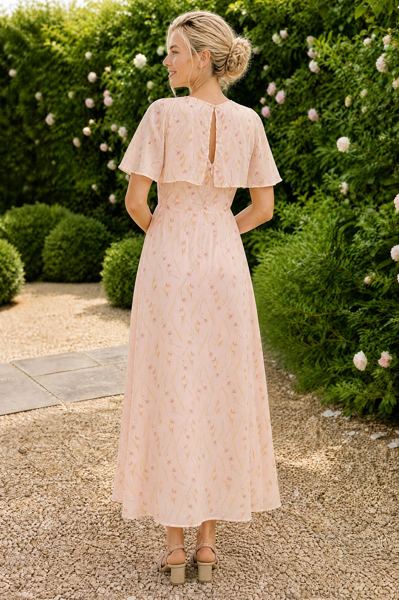 RHS Printed Cape Sleeved Dress | Blush