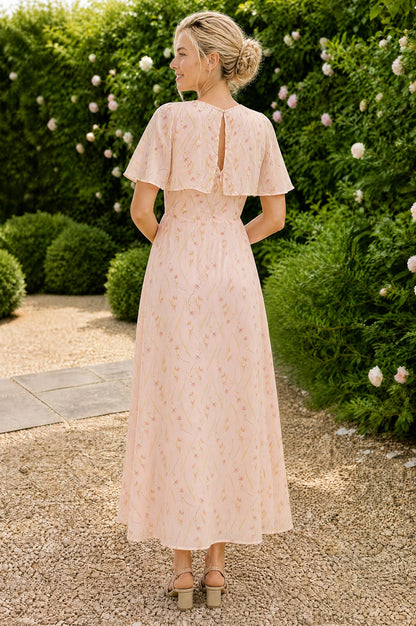 RHS Printed Cape Sleeved Dress | Blush