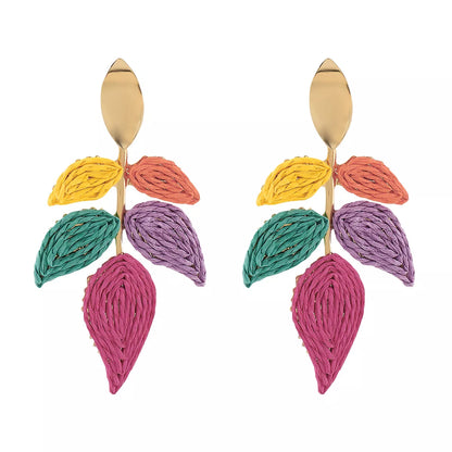 Rattan Woven Leaf Dangle Earrings
