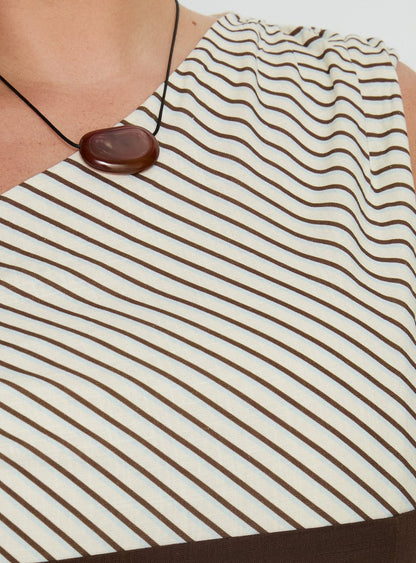 Past Life One Shoulder Top Brown / Stripe Curve