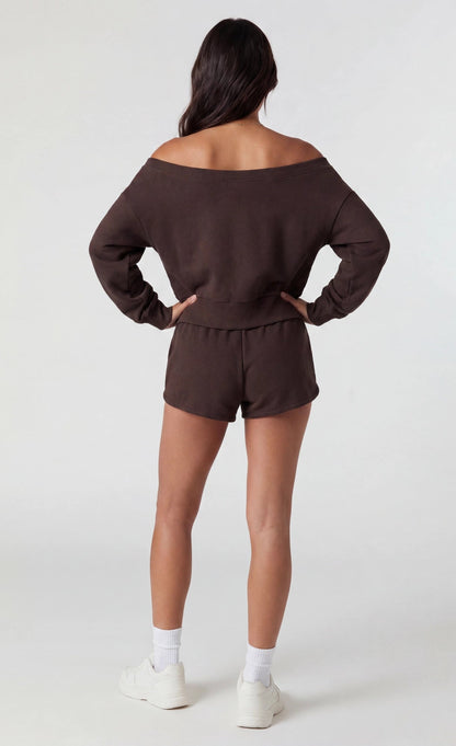 Fleece Graphic Off Shoulder Sweatshirt