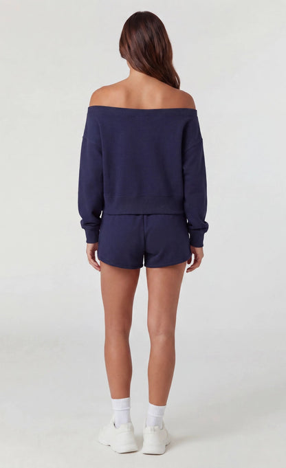 Fleece Graphic Off Shoulder Sweatshirt