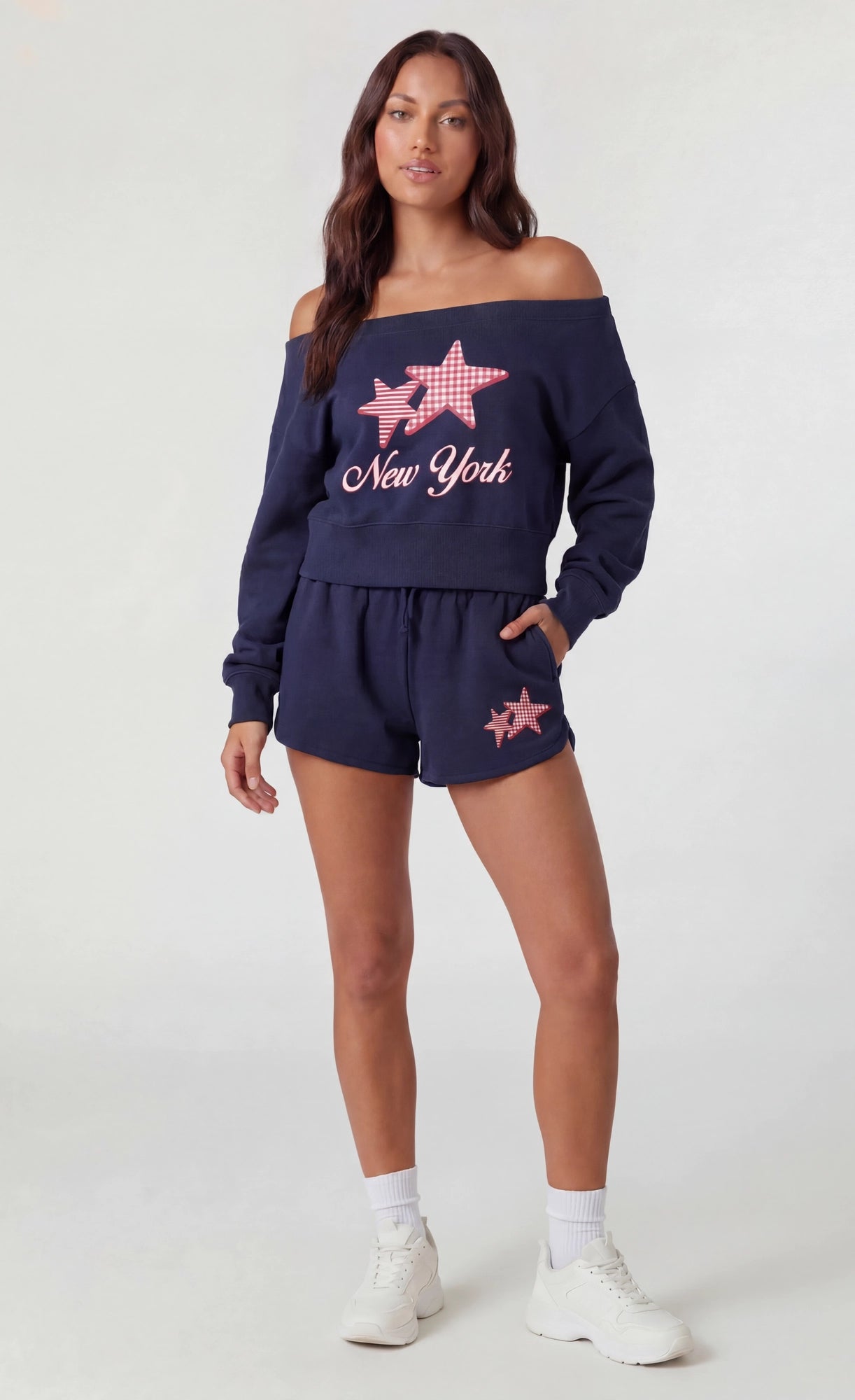 Fleece Graphic Off Shoulder Sweatshirt