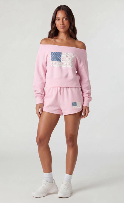 Fleece Graphic Off Shoulder Sweatshirt