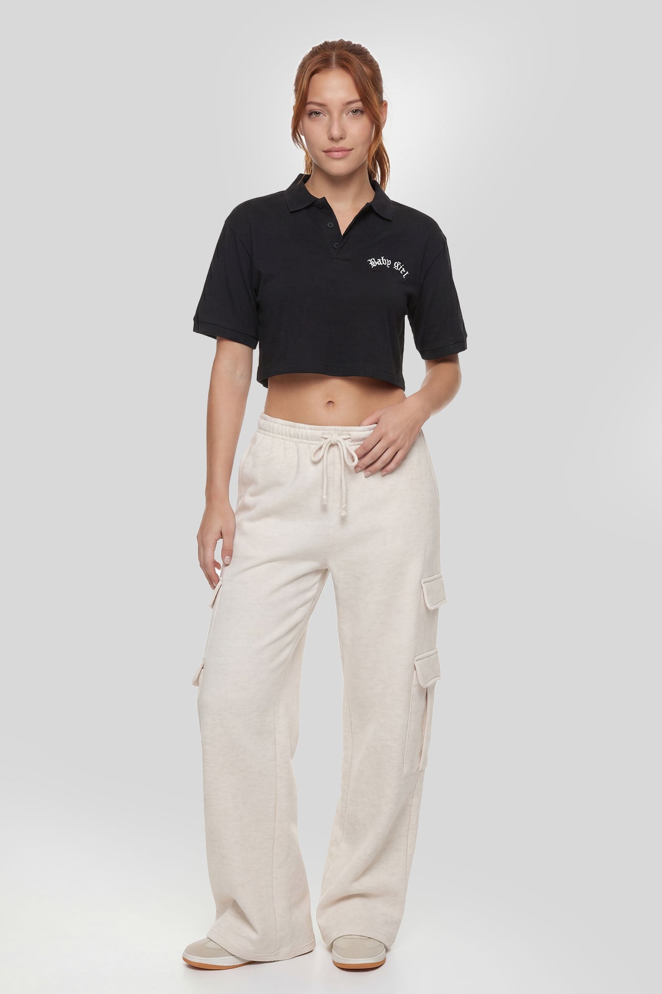 Embroidered Oversized Cropped Polo