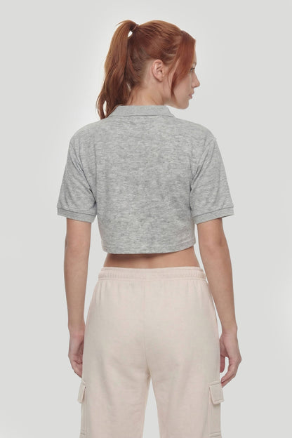 Embroidered Oversized Cropped Polo