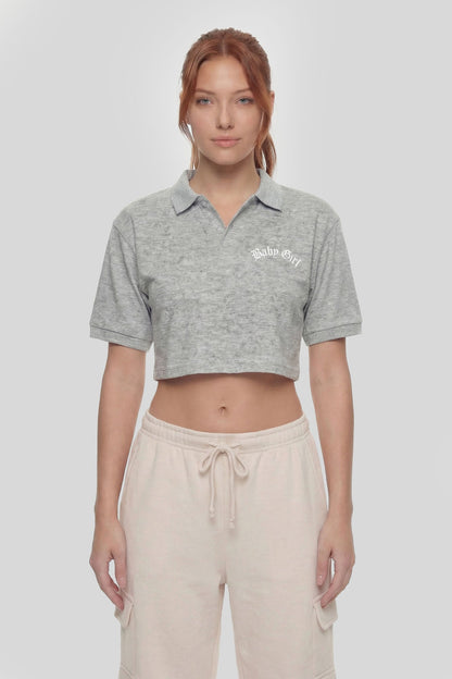 Embroidered Oversized Cropped Polo