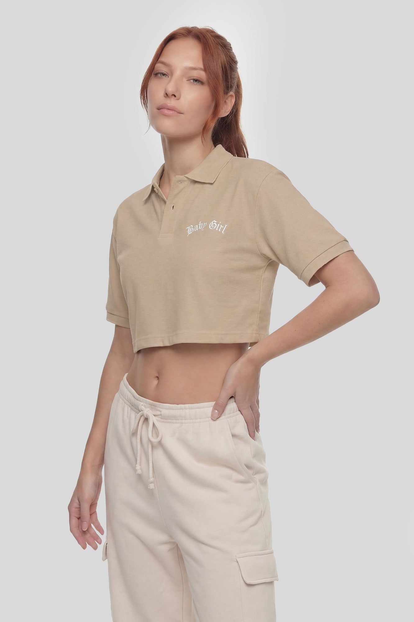 Embroidered Oversized Cropped Polo