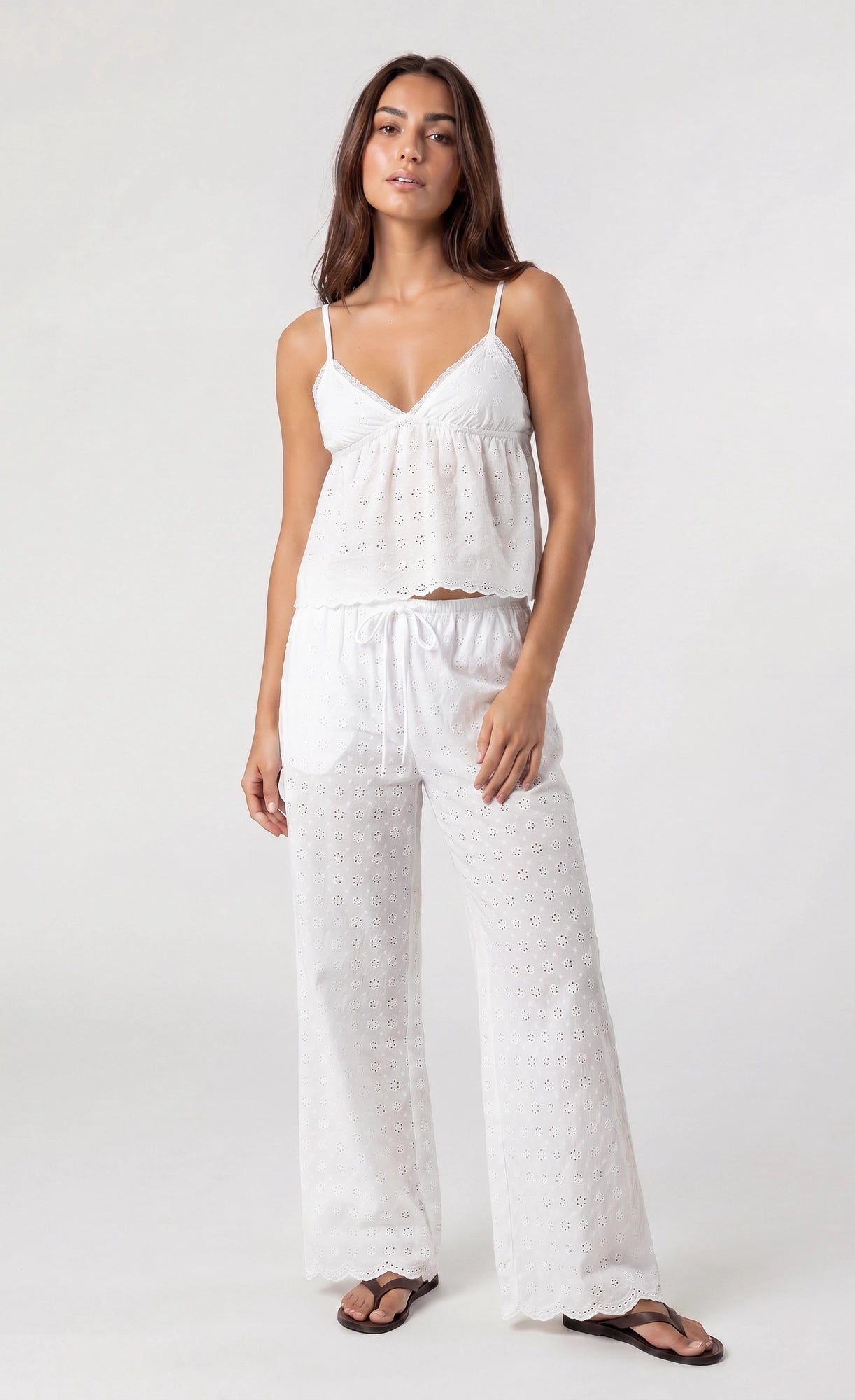 Eyelet Wide Leg Pant