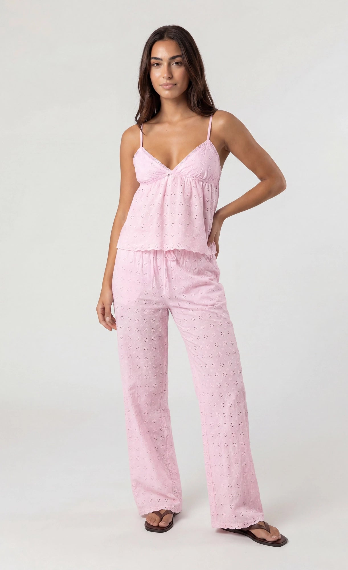 Eyelet Wide Leg Pant
