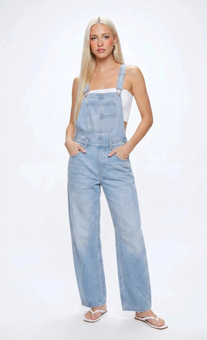 Barrel Leg Denim Overalls