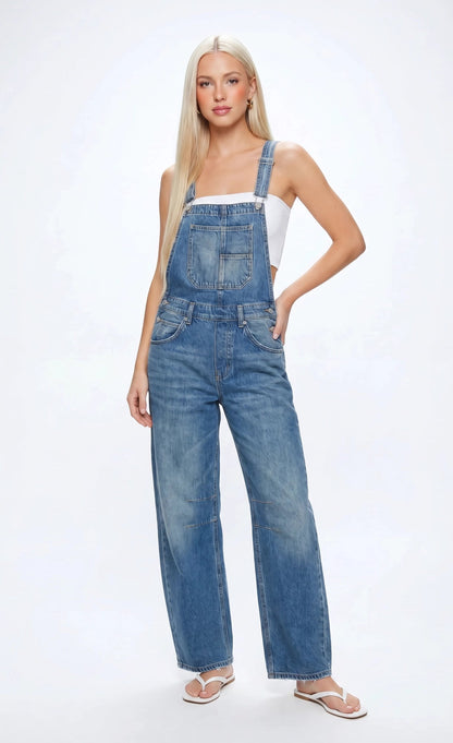 Barrel Leg Denim Overalls
