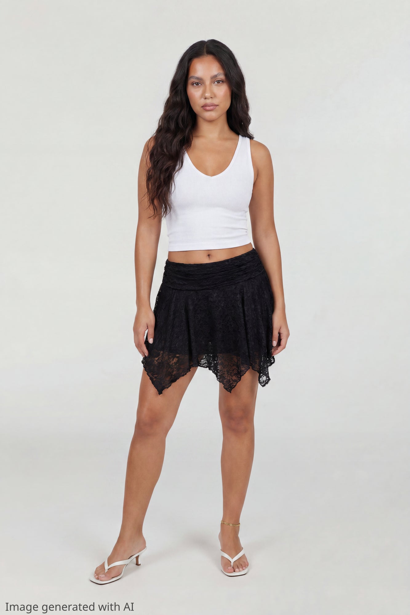 Lace Asymmetrical Mini Skirt