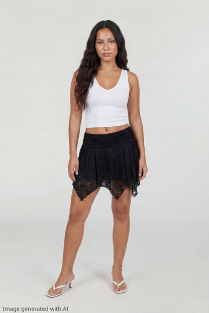 Lace Asymmetrical Mini Skirt