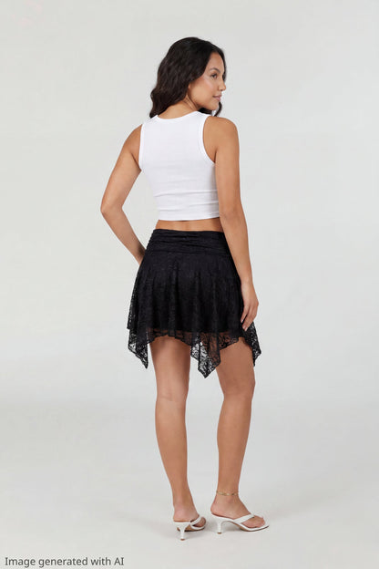 Lace Asymmetrical Mini Skirt