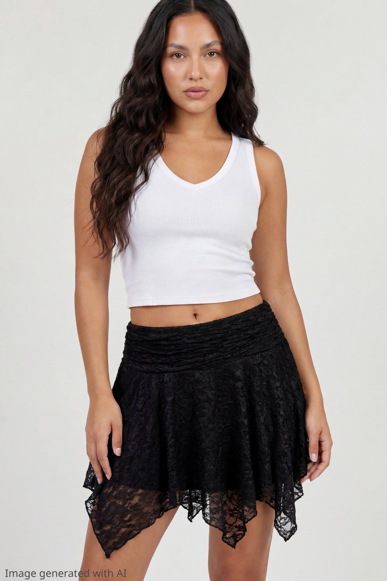 Lace Asymmetrical Mini Skirt