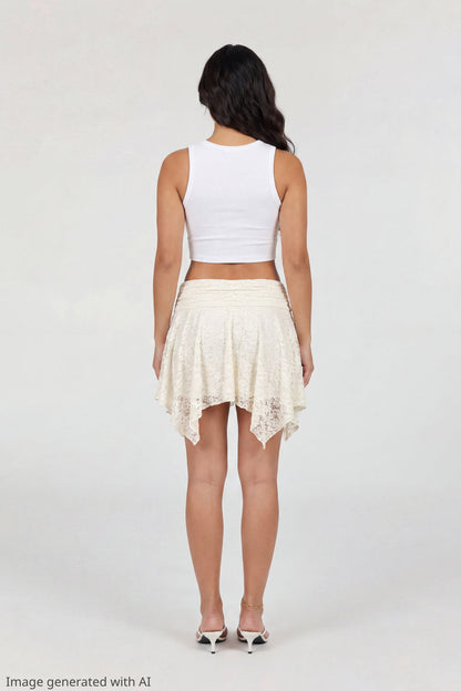 Lace Asymmetrical Mini Skirt