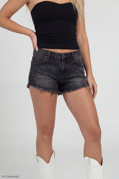 Ripped Embroidered Denim Short