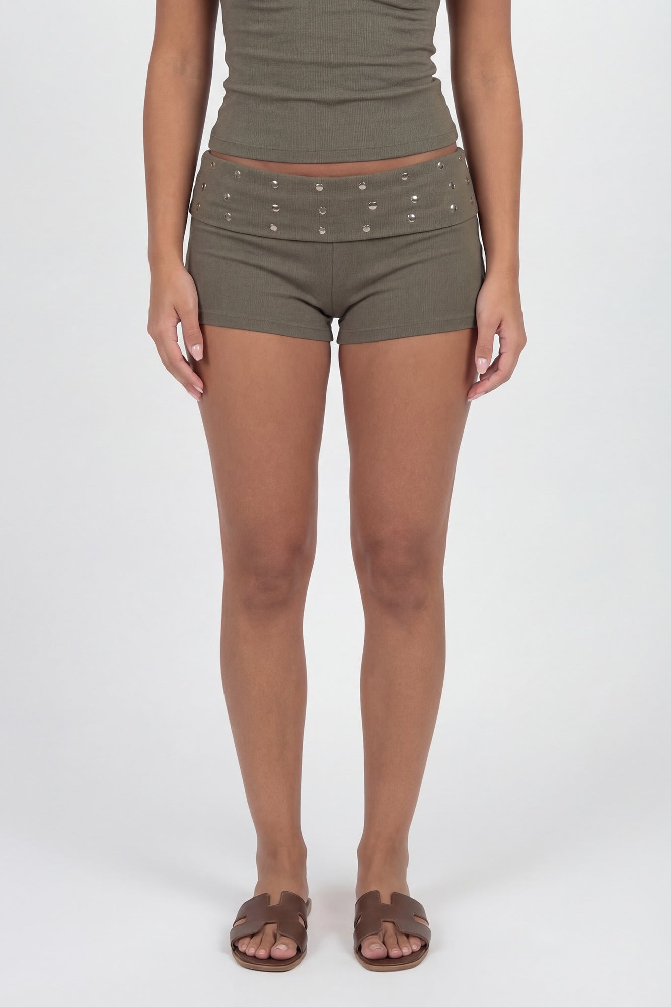 Studded Foldover Waist Shortie