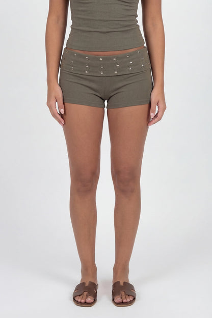 Studded Foldover Waist Shortie