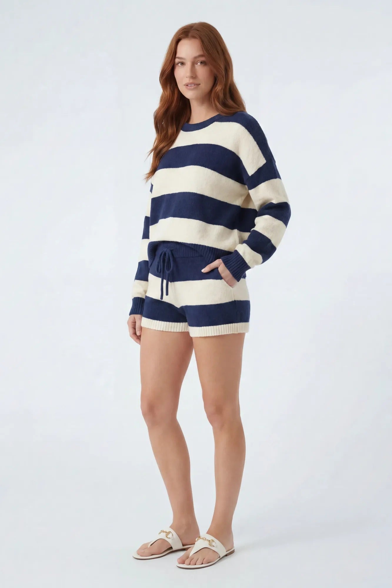 Striped Sweater & Knit Short Set