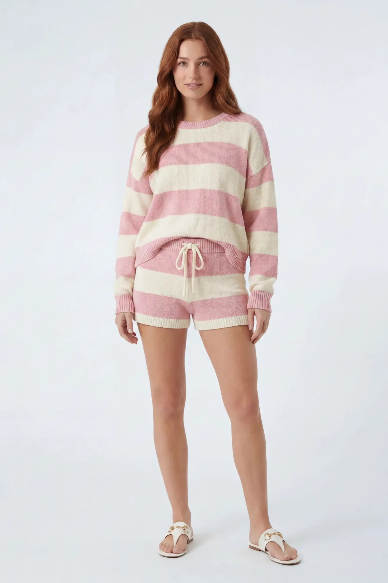 Striped Sweater & Knit Short Set