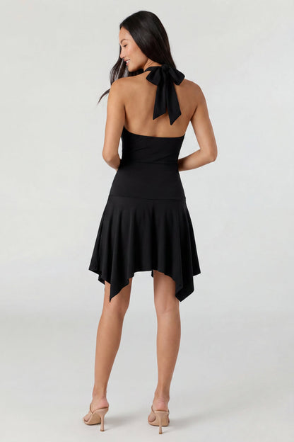 Asymmetrical Mini Halter Dress