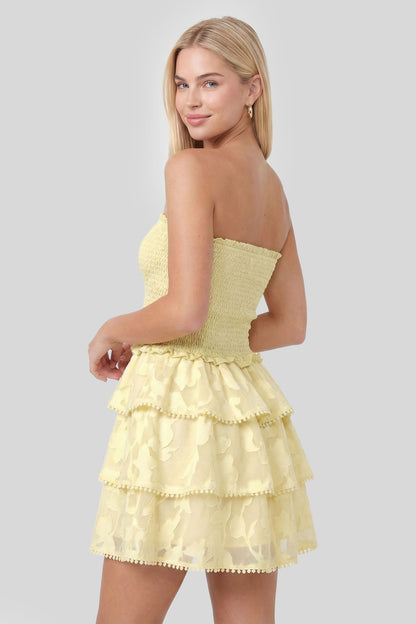 Smocked Ruffle Tiered Strapless Mini Dress
