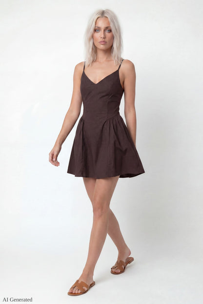 V-Neck Fit & Flare Mini Dress