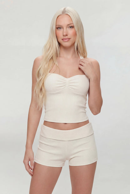 Ribbed Halter Tank & Foldover Waist Short