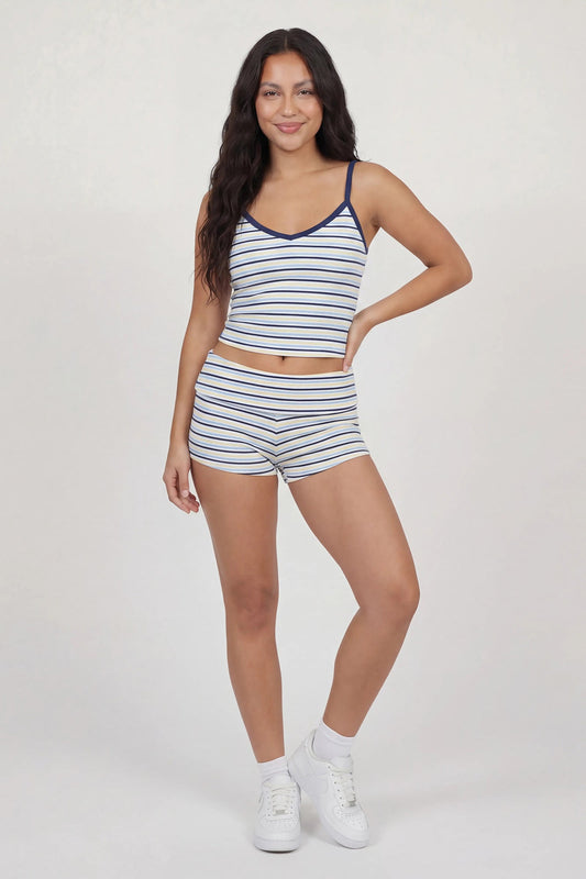 Striped Foldover Waist Shortie