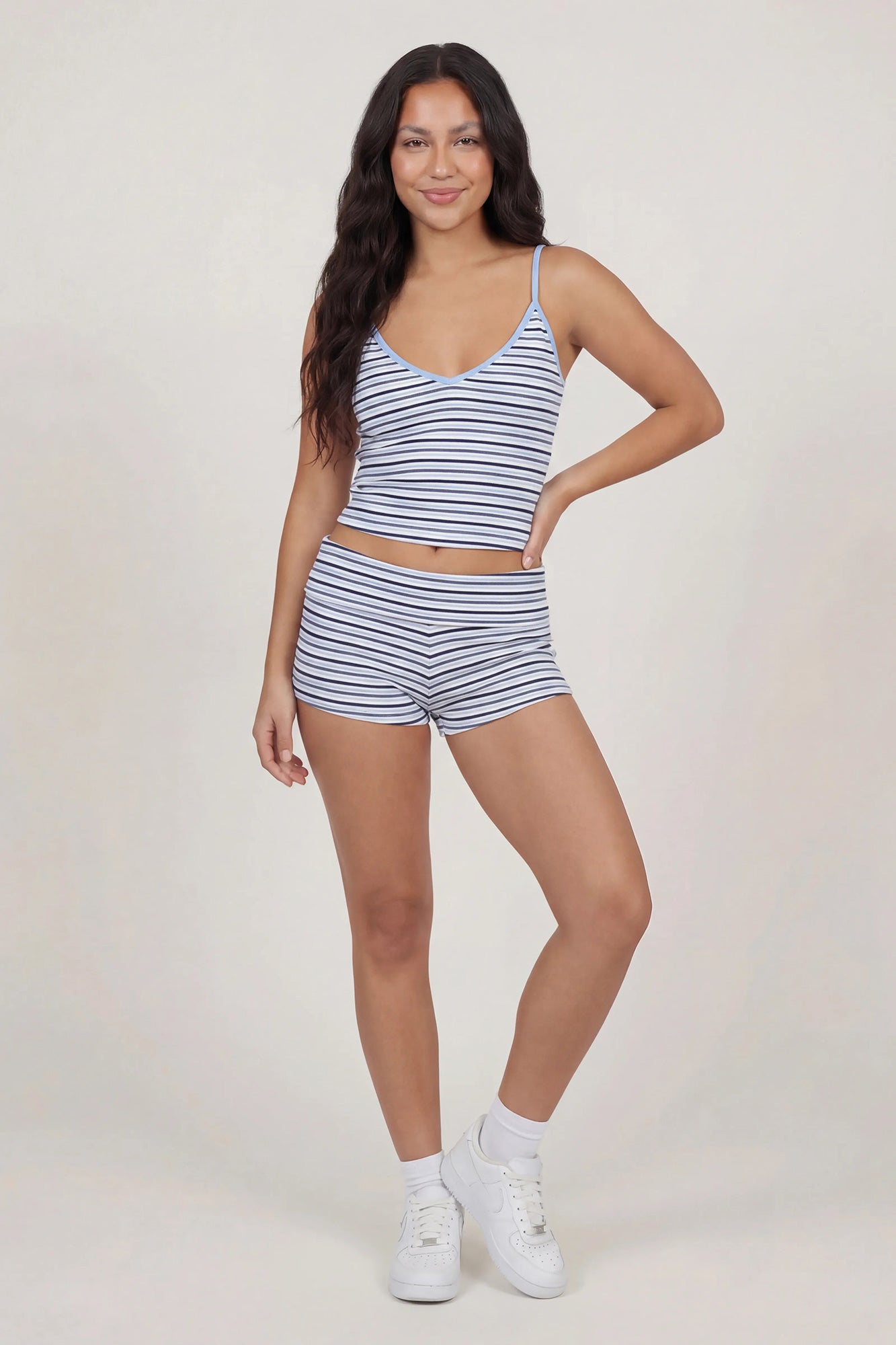 Striped Foldover Waist Shortie