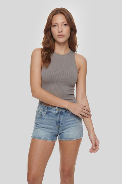 Seamless Ribbed High Neck Tank