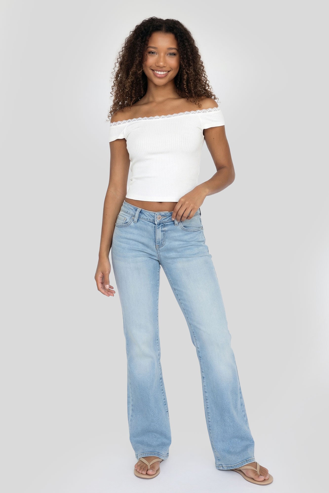 Ribbed Lace Trim Off Shoulder Top