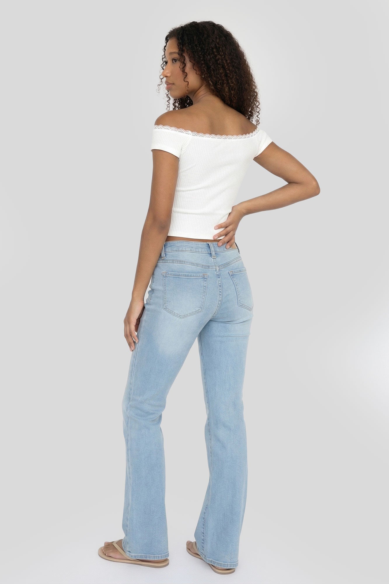 Ribbed Lace Trim Off Shoulder Top