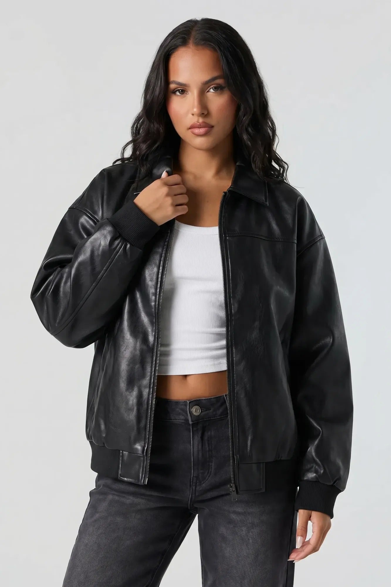 Oversized Faux Leather Jacket
