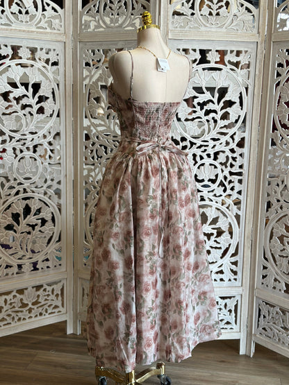 Floral Bow Puff Dress- Slightly Stretchy, Estira Poco