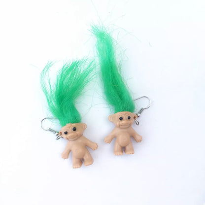 Whimsical Troll Doll Dangle Earrings