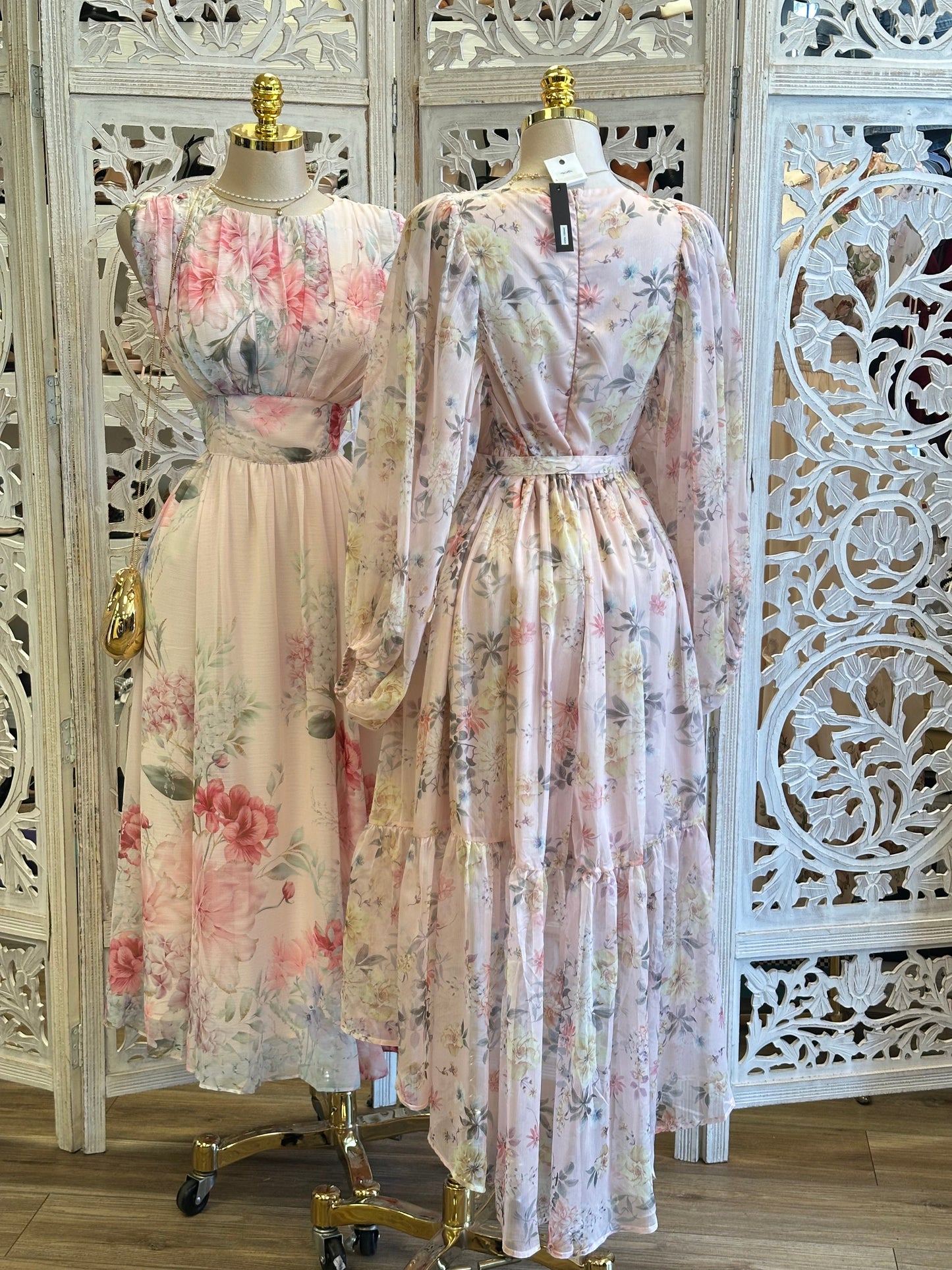 Boat Neck Floral Maxi  Pastel Dress-Stretchy, Estira