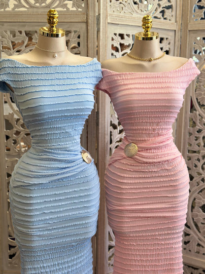 Boat Neck Mini Ruffle Shell Dress- Slightly Stretchy, Estira Poco